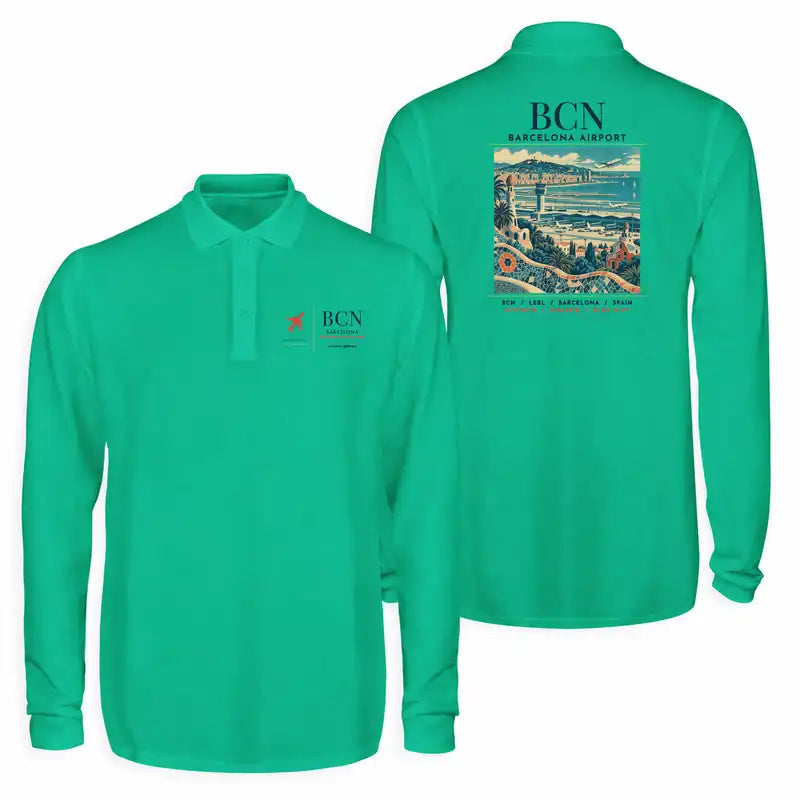 Josep Tarradellas Barcelona-El Prat Airport (BCN) Premium Polo T-Shirts - Poster - Long Sleeve - Green