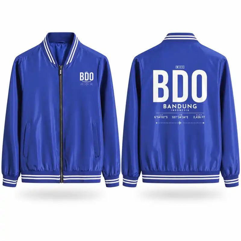 Husein Sastranegara International Airport (BDO) Stylish Jackets - Baseball Collar - Tag - Royal Blue