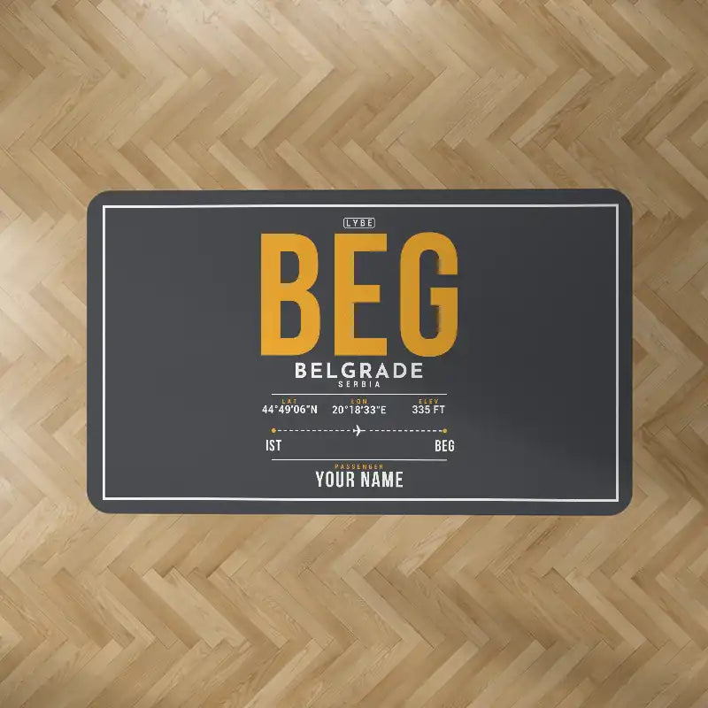 Belgrade Nikola Tesla Airport (BEG) Carpets - Carpet Rectangle - ID Tag + Name - Dark Gray V2