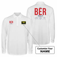 Thumbnail for Berlin Brandenburg Airport Willy Brandt (BER) Premium Polo T-Shirts - Tag + Name - Long Sleeve - White