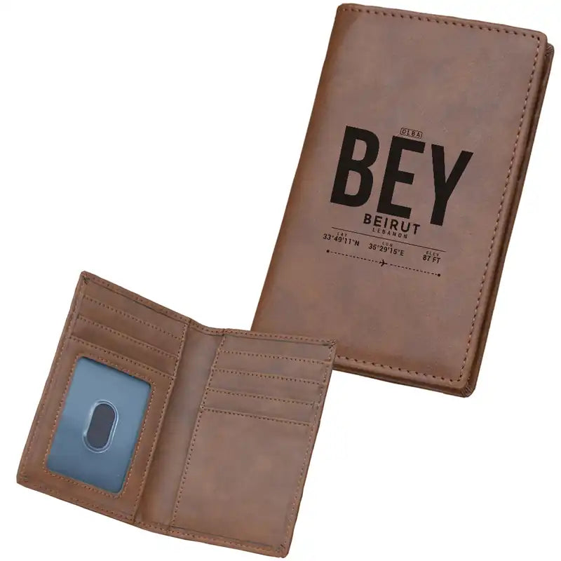 Beirut Rafic Hariri International Airport (BEY) Leather Wallets - Card Holder Wallet - Dark - Tag