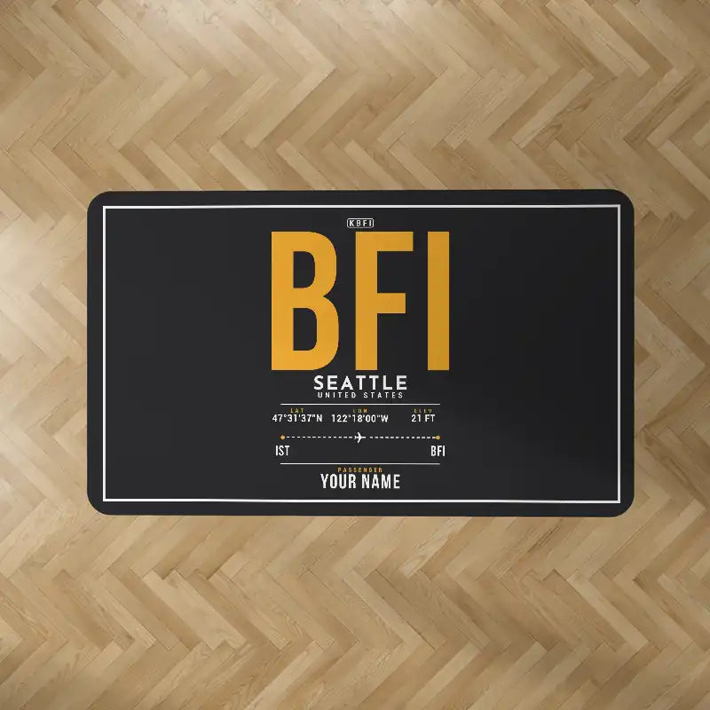 Seattle Boeing Field International Airport (BFI) Carpets - Carpet Rectangle - ID Tag + Name - Black V2
