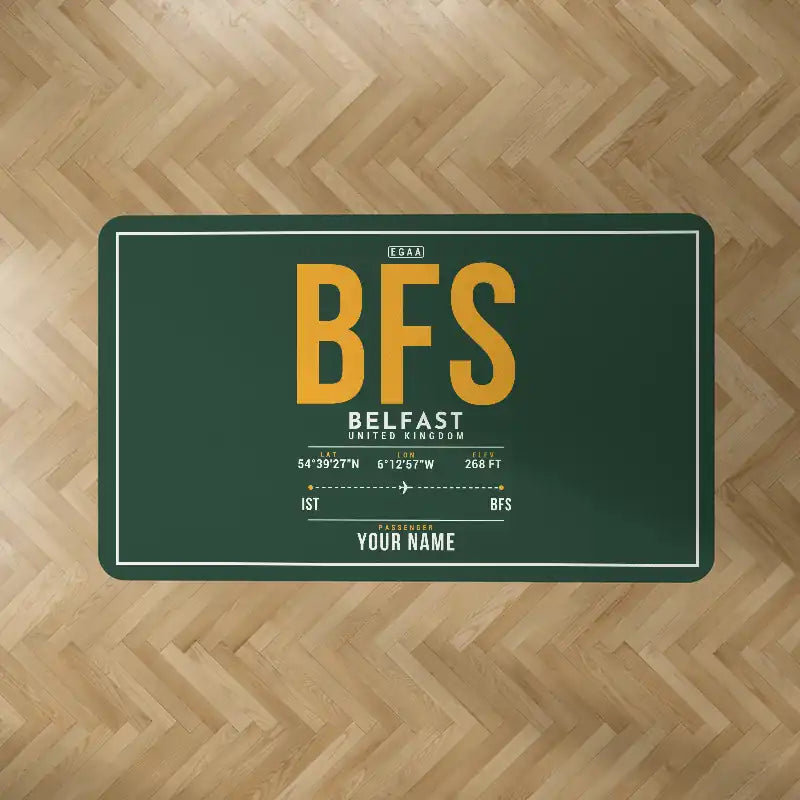 Belfast International Airport (BFS) Carpets - Carpet Rectangle - ID Tag + Name - Dark Green V2