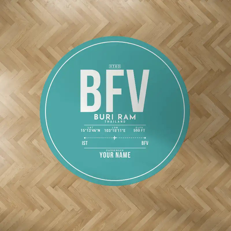 Buri Ram Airport (BFV) Carpets - Carpet Round - ID Tag + Name - Turquoise V2