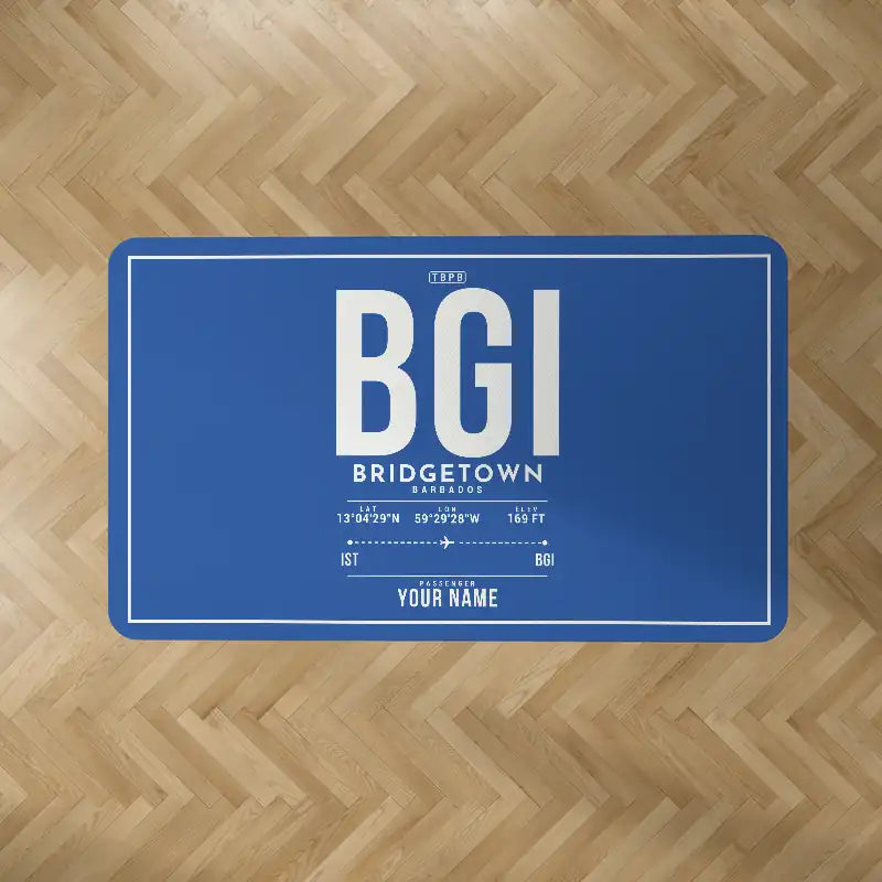 Grantley Adams International Airport (BGI) Carpets - Carpet Rectangle - ID Tag + Name - Blue V2