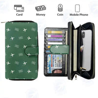 Thumbnail for Greater Binghamton Airport (BGM) Leather Wallets - Zip Long Wallet - Pattern - Green