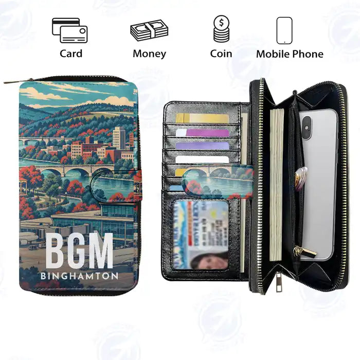 Greater Binghamton Airport (BGM) Leather Wallets - Zip Long Wallet - Scene
