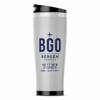 Thumbnail for Bergen Airport Flesland (BGO) Travel Mugs - ID Tag - Stainless Steel (No Holder) - Light Gray
