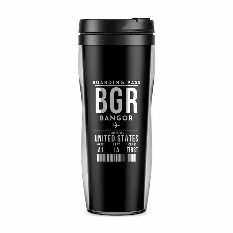 Bangor International Airport (BGR) Travel Mugs - Boarding Pass - Plastic (No Holder) - Black