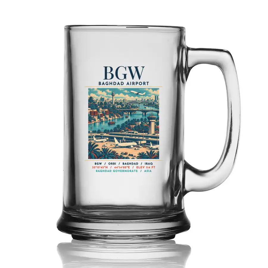 Baghdad International Airport (BGW) Glasses - Poster - Beer Glass with Holder