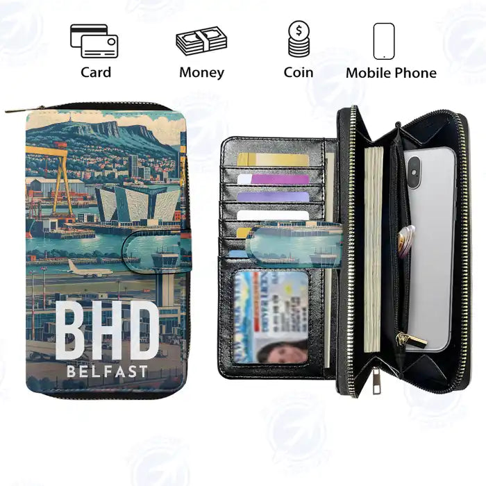 George Best Belfast City Airport (BHD) Leather Wallets - Zip Long Wallet - Scene