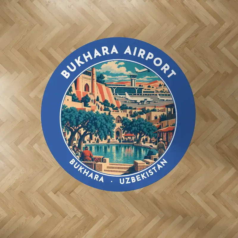 Bukhara International Airport (BHK) Carpets - Carpet Round - Badge - Blue V2