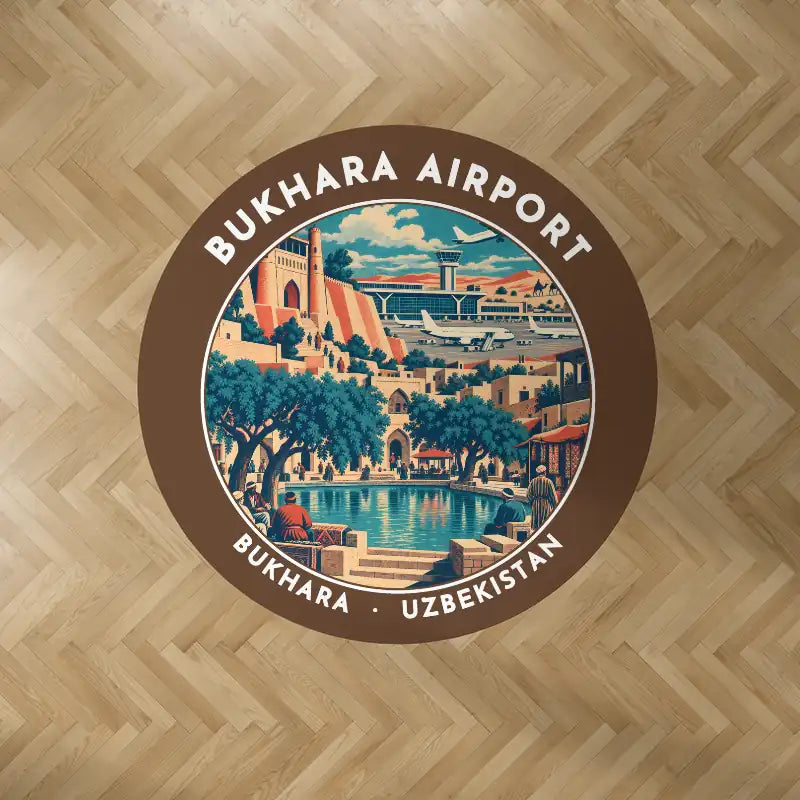 Bukhara International Airport (BHK) Carpets - Carpet Round - Badge - Brown V2