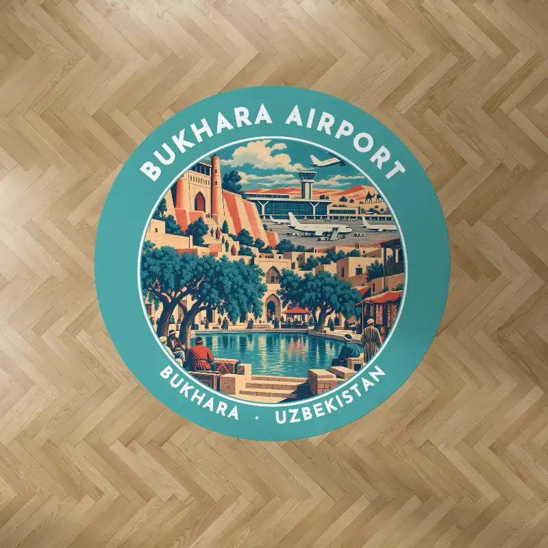 Bukhara International Airport (BHK) Carpets - Carpet Round - Badge - Turquoise V2