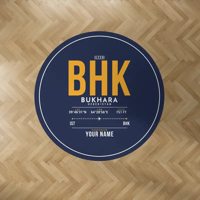 Bukhara International Airport (BHK) Carpets - Carpet Round - ID Tag + Name - Dark Blue V2