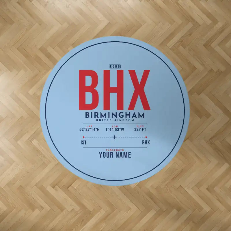 Birmingham Airport (BHX) Carpets - Carpet Round - ID Tag + Name - Light Blue V2
