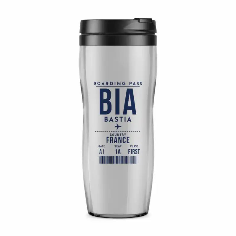 Bastia – Poretta Airport (BIA) Travel Mugs - Boarding Pass - Plastic (No Holder) - Light Gray