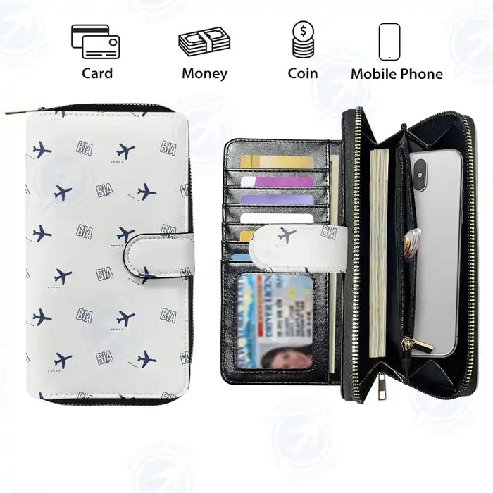Bastia – Poretta Airport (BIA) Leather Wallets - Zip Long Wallet - Pattern - White