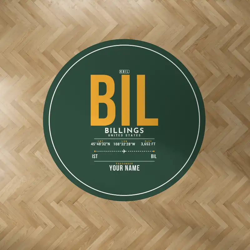 Billings Logan International Airport (BIL) Carpets - Carpet Round - ID Tag + Name - Dark Green V2