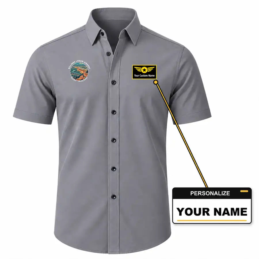 Billings Logan International Airport (BIL) Shirts - Short Sleeve Shirt - Badge - Gray + NAME