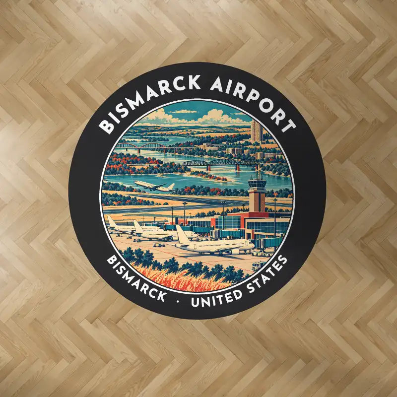 Bismarck Municipal Airport (BIS) Carpets - Carpet Round - Badge - Black V2