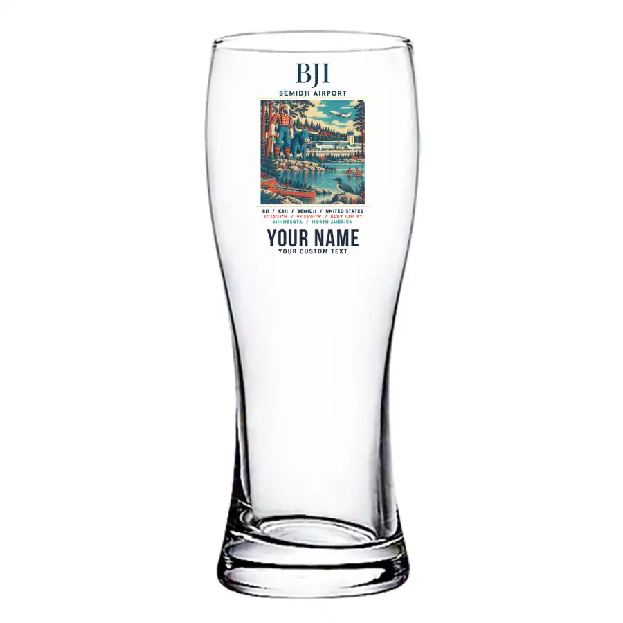 Bemidji Regional Airport (BJI) Glasses - Poster + Name - Pilsner Beer Glass