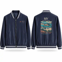 Thumbnail for Milas-Bodrum Airport (BJV) Stylish Jackets - Baseball Collar - Poster - Navy Blue