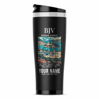 Thumbnail for Milas-Bodrum Airport (BJV) Travel Mugs - Poster + Name - Stainless Steel (No Holder) - Black