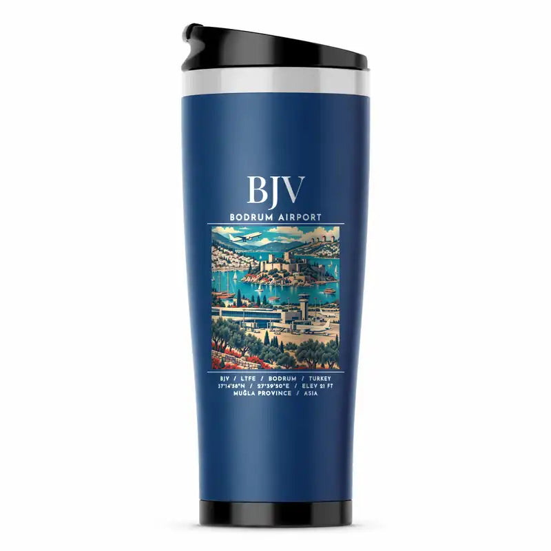 Milas-Bodrum Airport (BJV) Travel Mugs - Poster - Stainless Steel (No Holder) - Blue