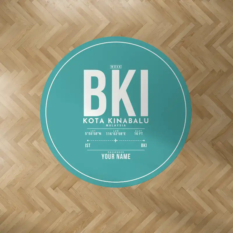 Kota Kinabalu International Airport (BKI) Carpets - Carpet Round - ID Tag + Name - Turquoise V2