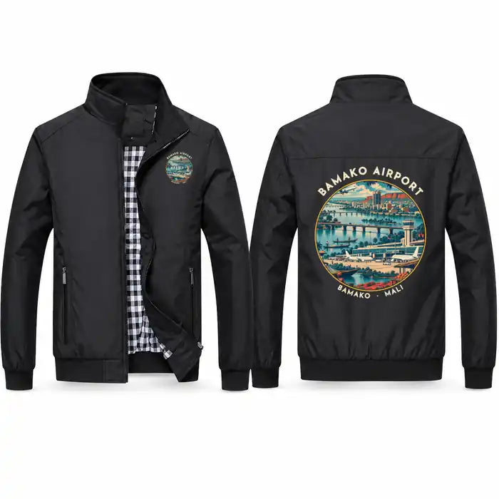 Modibo Keita International Airport (BKO) Stylish Jackets - Stand Collar - Badge - Black