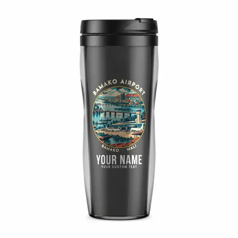 Modibo Keita International Airport (BKO) Travel Mugs - Badge + Name - Plastic (No Holder) - Gray