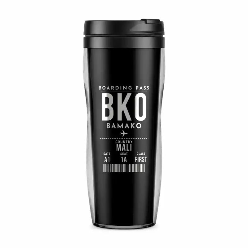 Modibo Keita International Airport (BKO) Travel Mugs - Boarding Pass - Plastic (No Holder) - Black