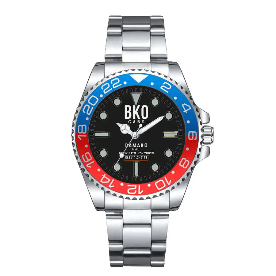 Modibo Keita International Airport (BKO) Aviator Watches - Classic - Black - Premium Diver - Blue & Red