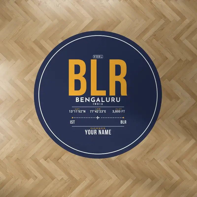 Kempegowda International Airport Bengaluru (BLR) Carpets - Carpet Round - ID Tag + Name - Dark Blue V2