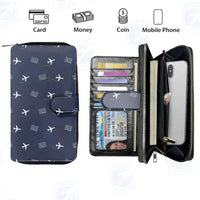 Thumbnail for Central Illinois Regional Airport (BMI) Leather Wallets - Zip Long Wallet - Pattern - Navy Blue