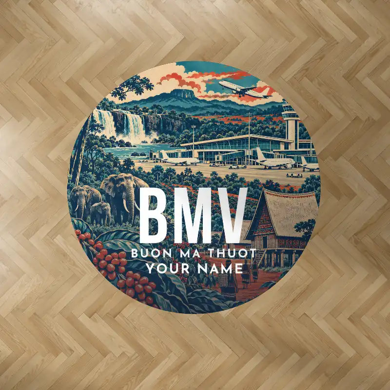 Buon Ma Thuot Airport (BMV) Carpets - Carpet Round - Scene + Name V2