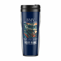Thumbnail for Buon Ma Thuot Airport (BMV) Travel Mugs - Poster + Name - Plastic (No Holder) - Dark Blue