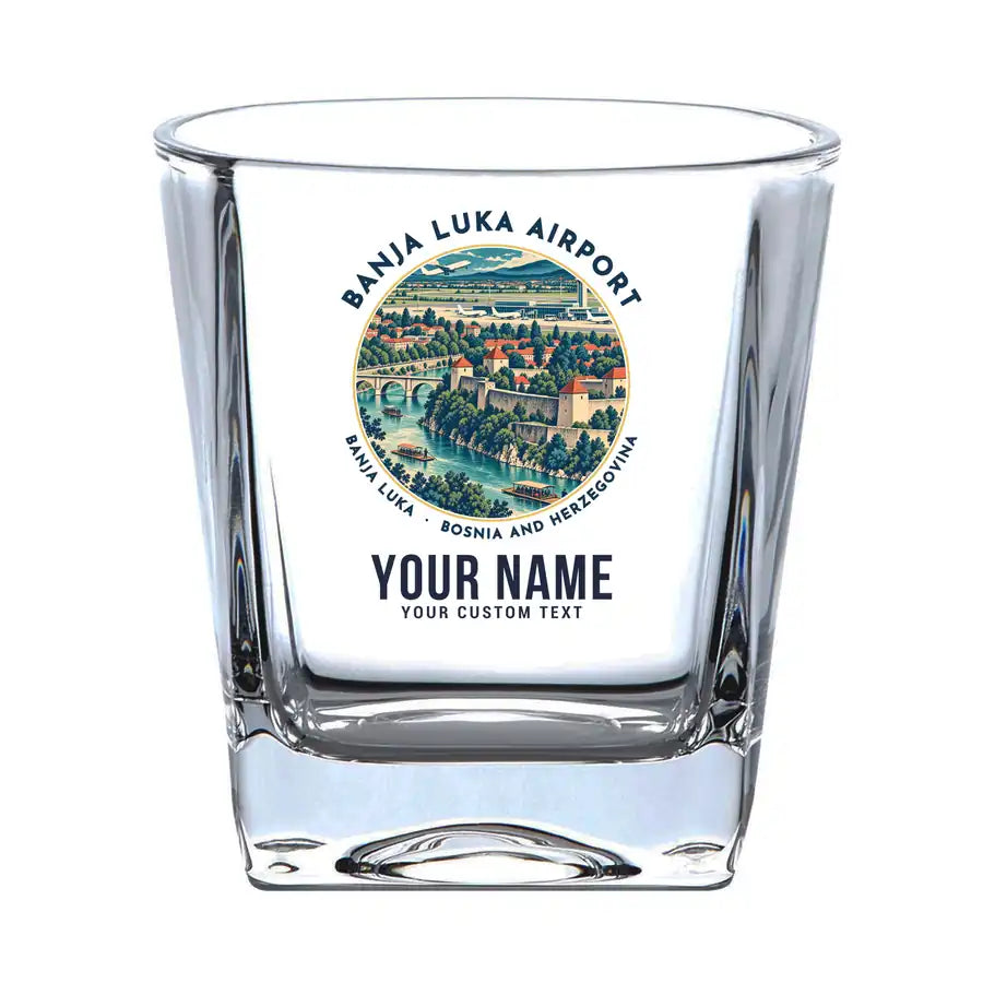 Banja Luka International Airport (BNX) Glasses - Badge + Name - Whiskey Glass