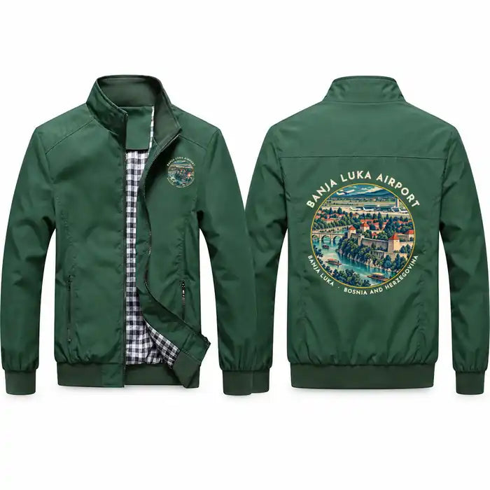 Banja Luka International Airport (BNX) Stylish Jackets - Stand Collar - Badge - Green
