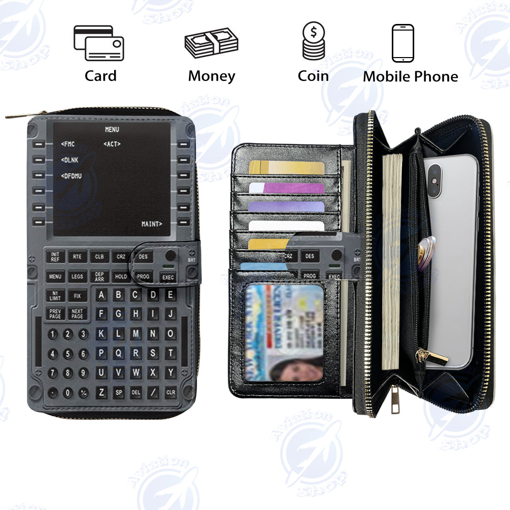 BOEING 737 FLIGHT MANAGEMENT (2) Designed Leather Long Zipper Wallets