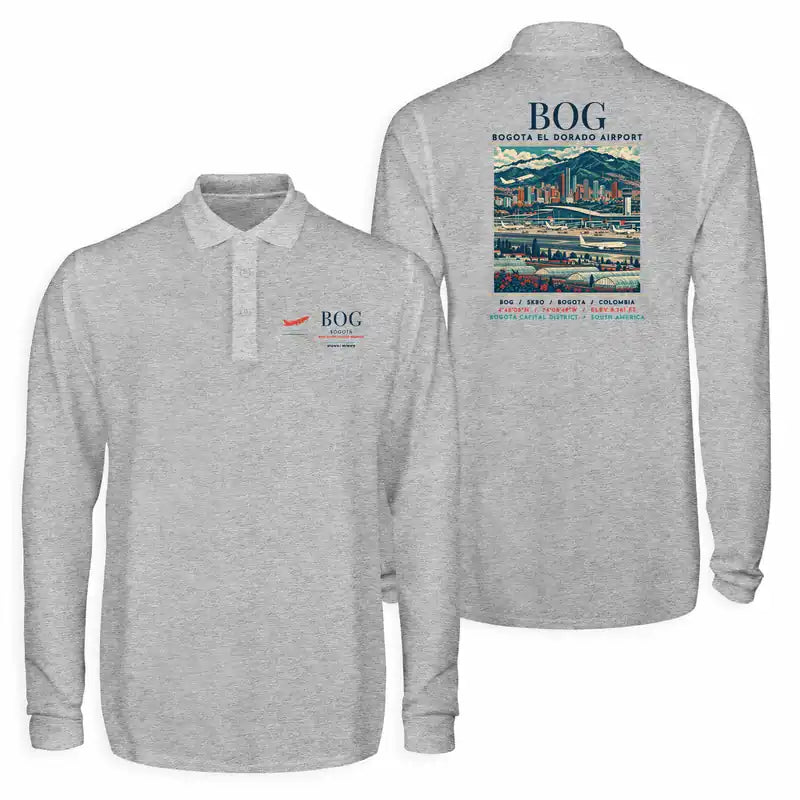 Bogota El Dorado International Airport (BOG) Premium Polo T-Shirts - Poster - Long Sleeve - Gray