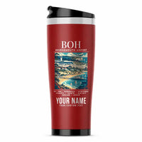 Thumbnail for Bournemouth Airport (BOH) Travel Mugs - Poster + Name - Stainless Steel (No Holder) - Red