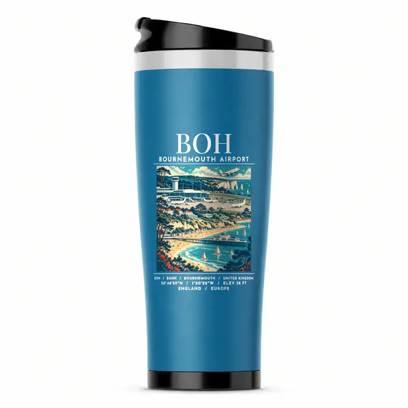 Bournemouth Airport (BOH) Travel Mugs - Poster - Stainless Steel (No Holder) - Light Blue