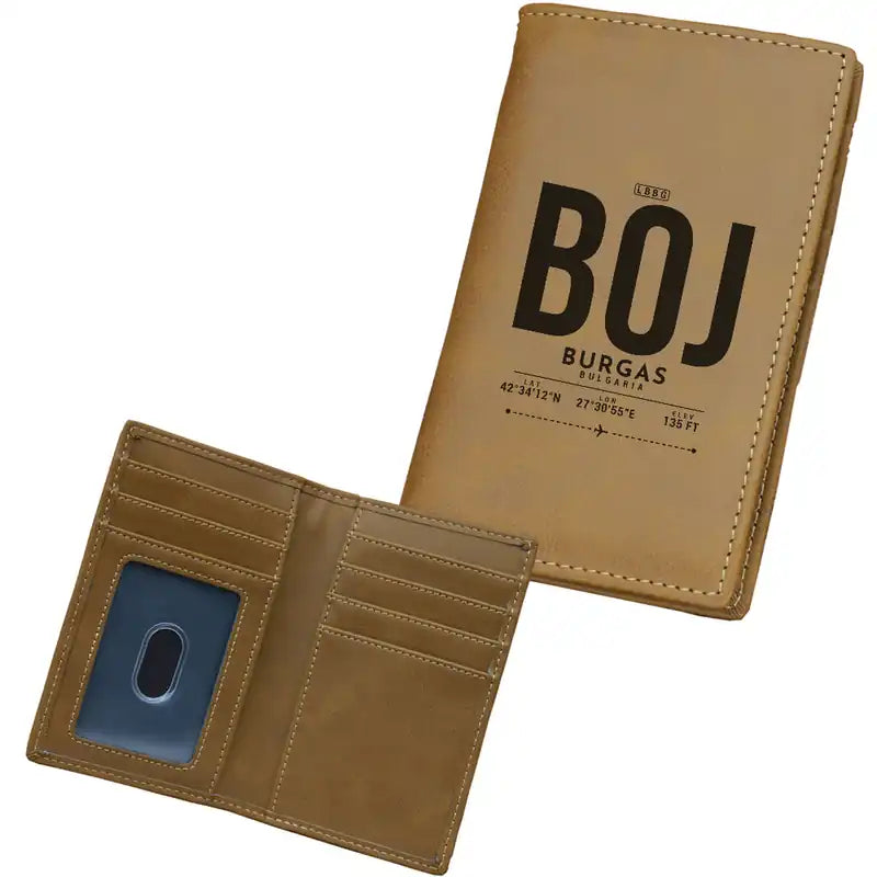 Burgas Airport (BOJ) Leather Wallets - Card Holder Wallet - Light - Tag