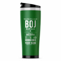 Thumbnail for Burgas Airport (BOJ) Travel Mugs - Boarding Pass + Name - Stainless Steel (No Holder) - Green