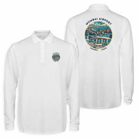 Thumbnail for Mumbai Chhatrapati Shivaji Maharaj International Airport (BOM) Premium Polo T-Shirts - Badge - Long Sleeve - White