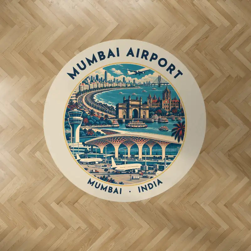 Mumbai Chhatrapati Shivaji Maharaj International Airport (BOM) Carpets - Carpet Round - Badge - Beige V2