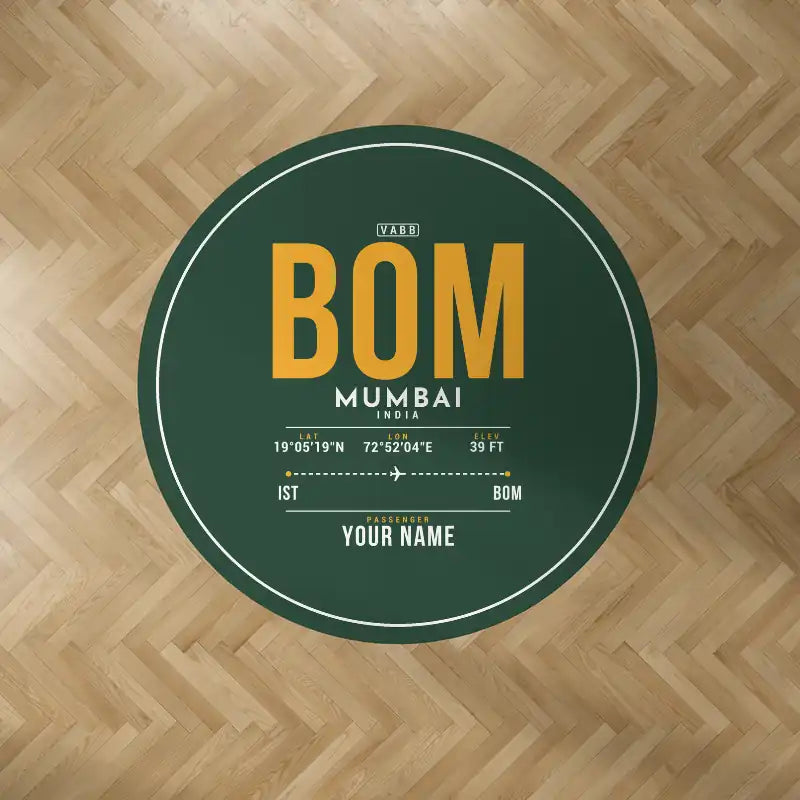 Mumbai Chhatrapati Shivaji Maharaj International Airport (BOM) Carpets - Carpet Round - ID Tag + Name - Dark Green V2