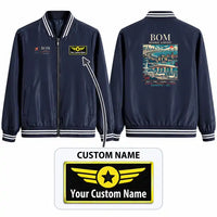 Thumbnail for Mumbai Chhatrapati Shivaji Maharaj International Airport (BOM) Stylish Jackets - Baseball Collar - Poster + Name - Navy Blue